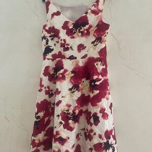 Ann Taylor L Red Floral Dress